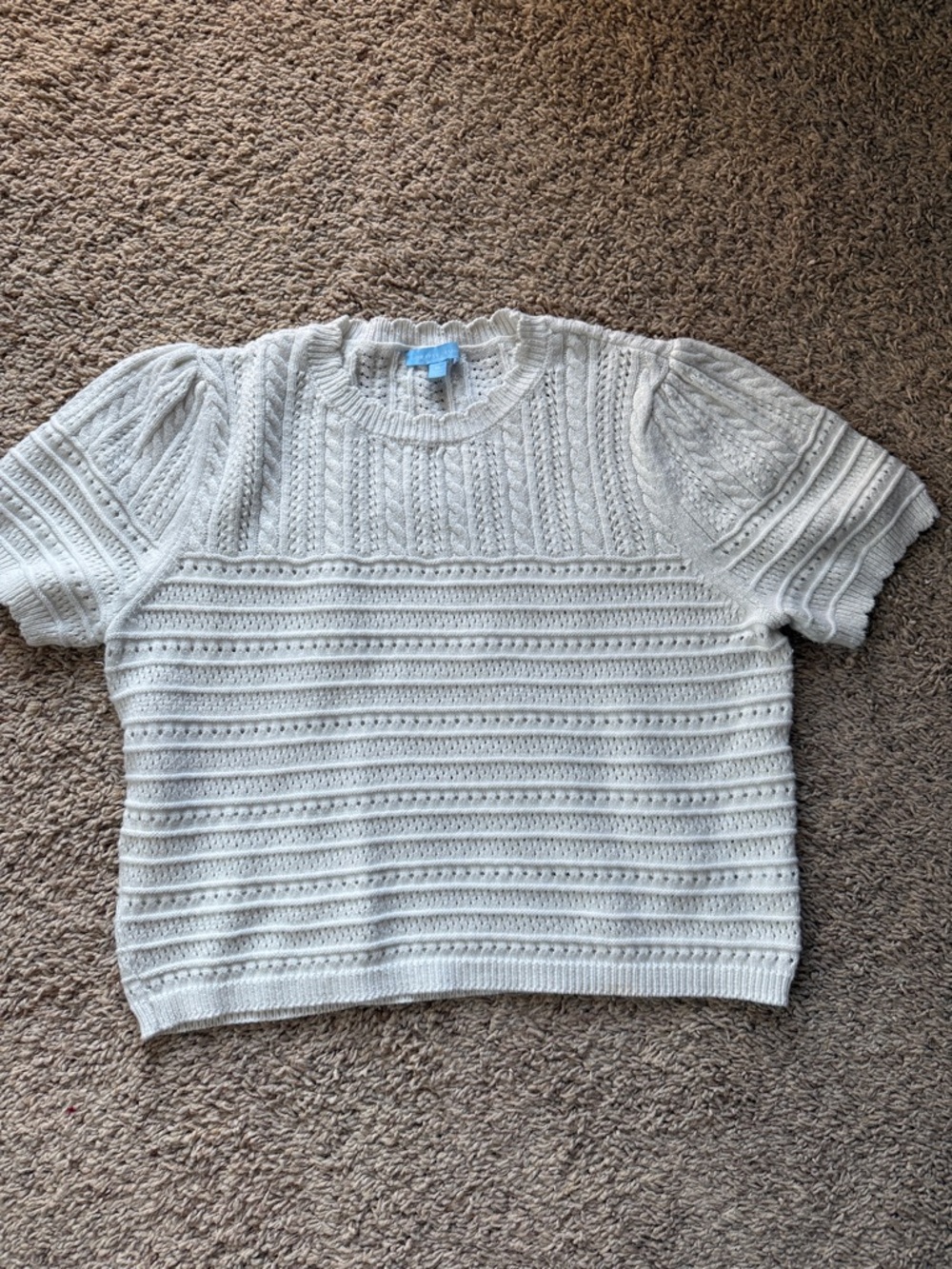 Draper James Cream Knit Short-Sleeve Crewneck Sweater